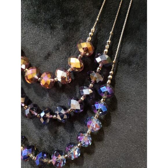 Women's Layered Necklace Silver Chain Faceted Glass Beads Elegant Statement - Picture 4 of 7